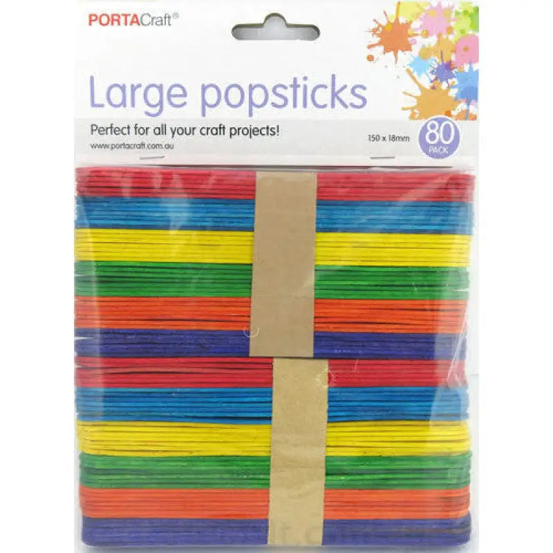 Popsticks 150x18mm Large 80 pieces Coloured
