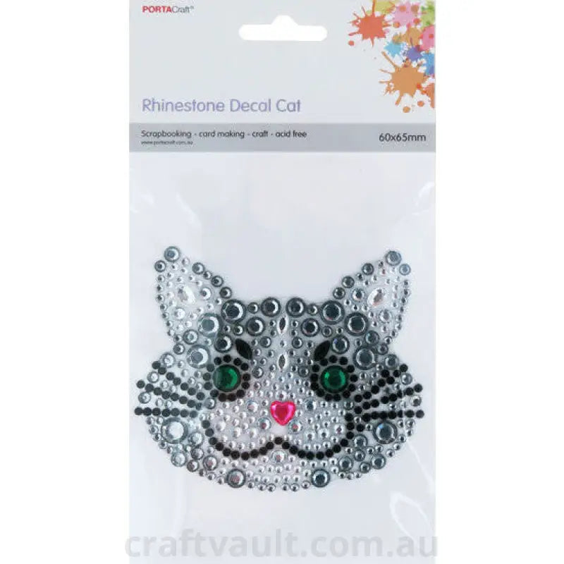 Rhinestone Decal Cat Head 60x65mm 1 Sheet