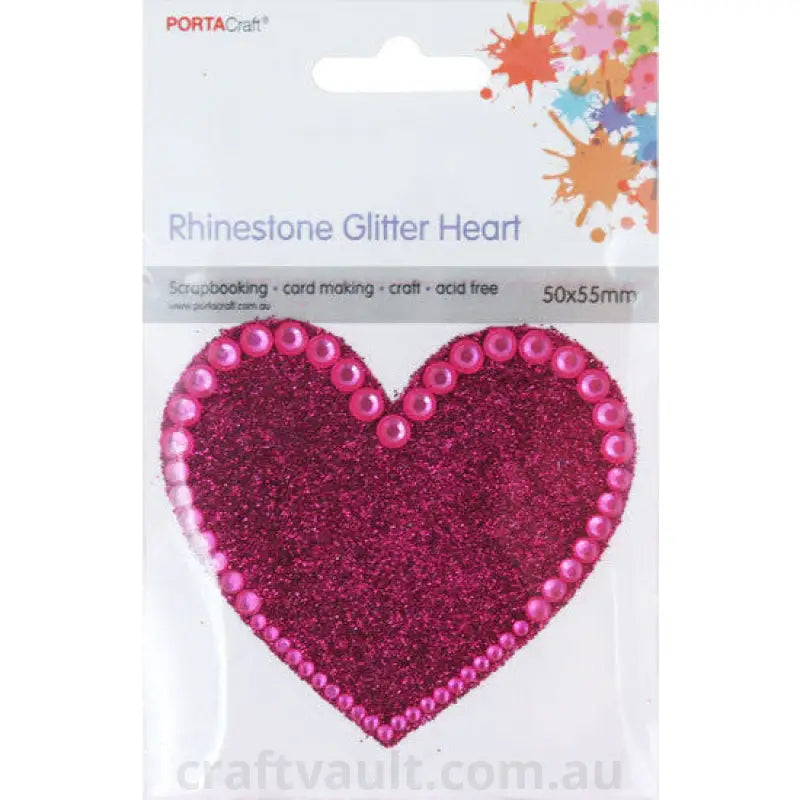Rhinestone Decal Heart 50x55mm Glitter Pink 1 Sheet