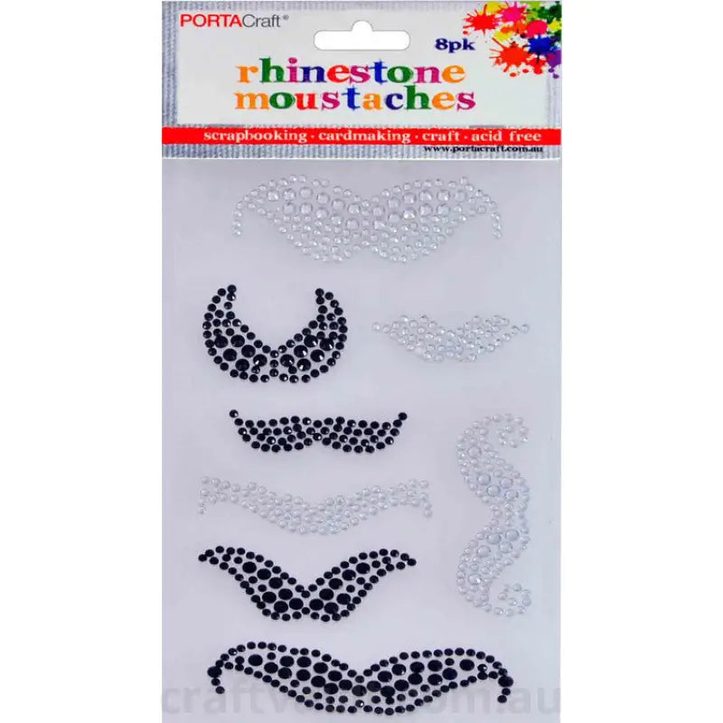 Rhinestone Decal Moustaches 8pk Clear 1 Sheet