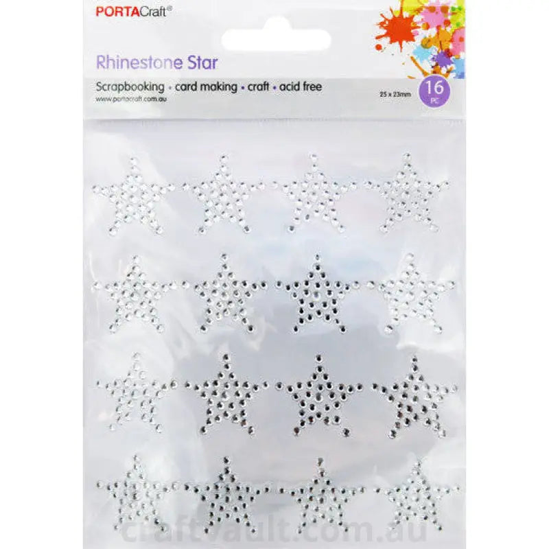 Rhinestone Sheet Stars 23mm 16pc Clear 1 Sheet
