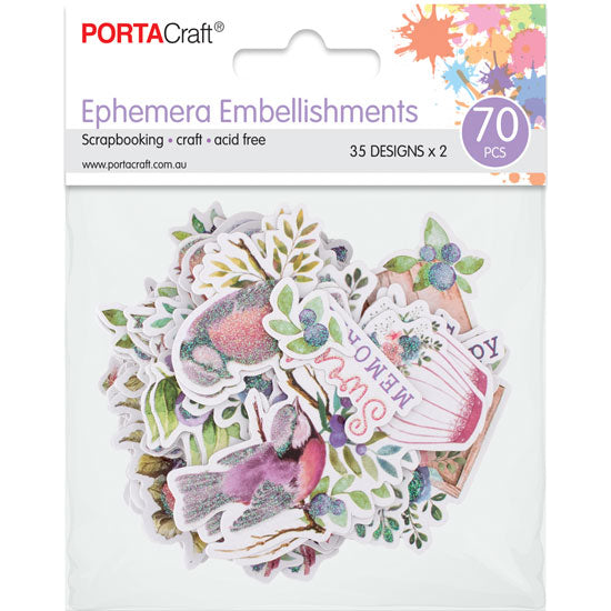 Birds and Berries botanical ephemera embellishments 70 pack