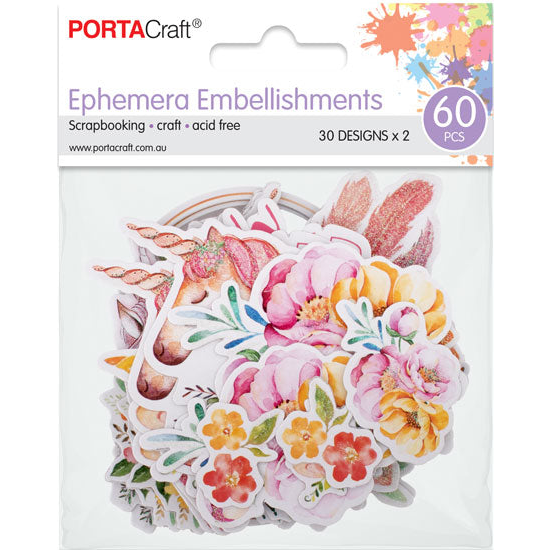 Boho Dreams colourful floral ephemera embellishments 60 pack