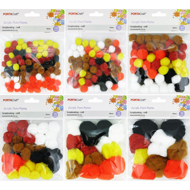 Pom Poms Assorted Sizes 300pcs in Animal Colours