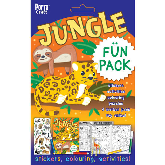 Jungle Animals Kids Activity Fun Pack with Stickers, Colouring & Puzzles