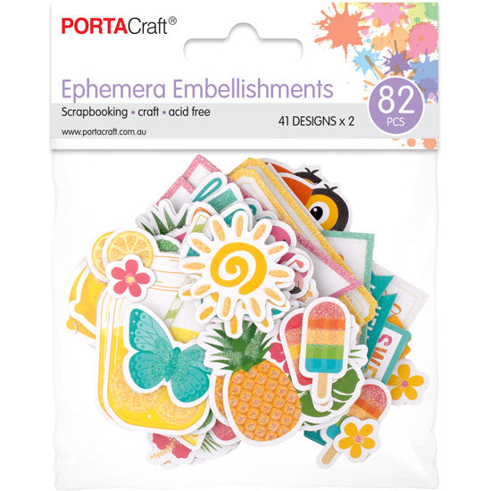 Sunshine Lemonade bright summer ephemera embellishments 82 pack