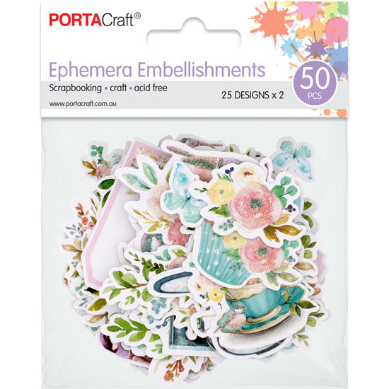 Celebrate Life floral and colourful ephemera embellishments 50 pack