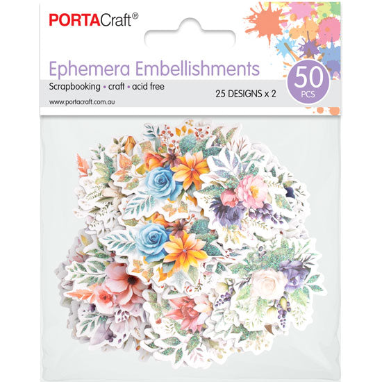 Flavour Fusion multicolour floral ephemera embellishments 50 pack