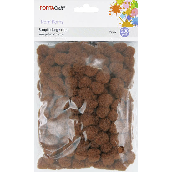 Pom Poms 15mm 200pk - Brown