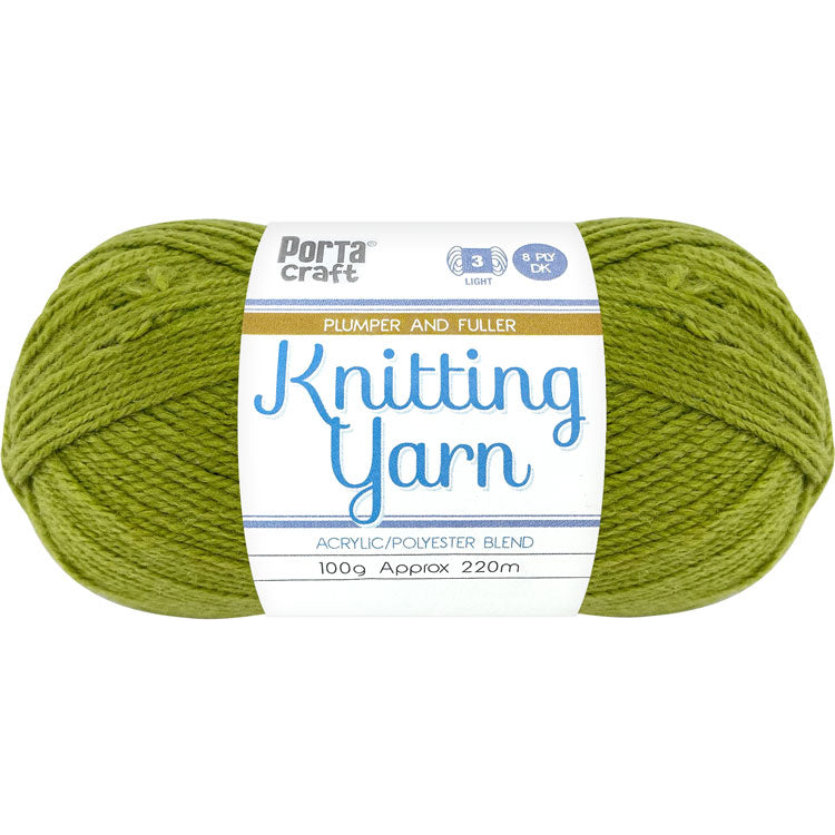 Knitting Yarn 100g 220m 8ply Solid Olive