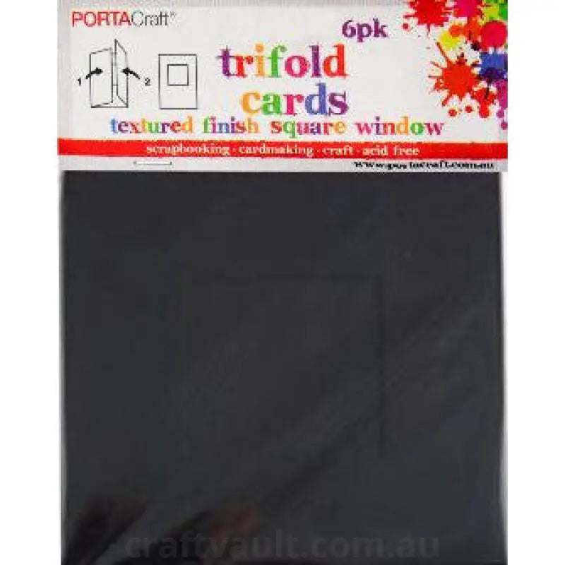 Texture Card Trifold Square Window 6pk Black