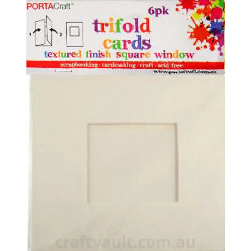 Texture Card Trifold Square Window 6pk Cream