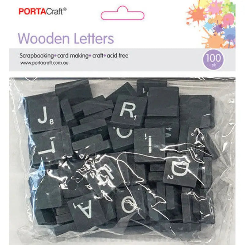 Wooden Alphabet Tiles 18x20x5mm Grey 100 Pack
