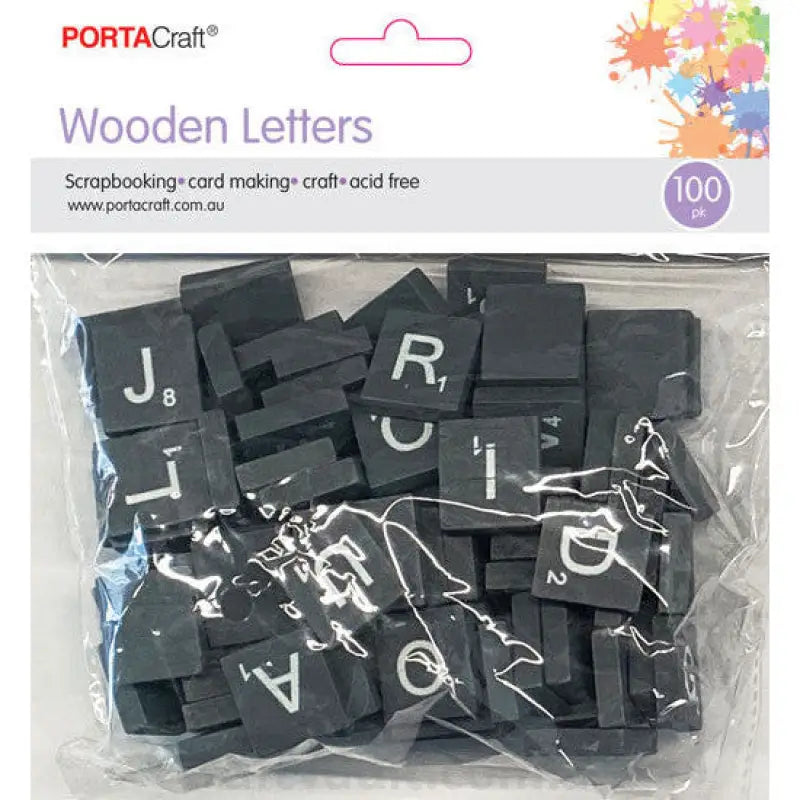 Wooden Alphabet Tiles 18x20x5mm Grey 100 Pack