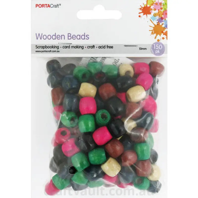 Wooden Beads 10mm Barrel 45pc Multicolour