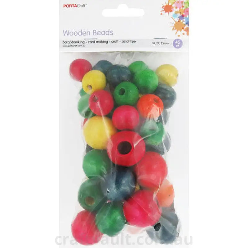 Wooden Beads 18,22 & 25mm Round 45pc Multicolour
