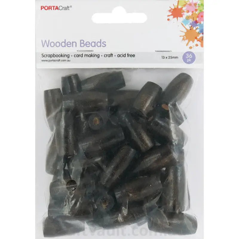 Wooden Beads 25x13mm Long Barrel 36pc Walnut
