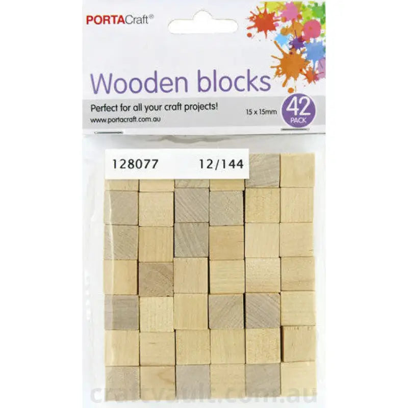 Wooden Blocks 15x15x15mm Natural 42 Pack