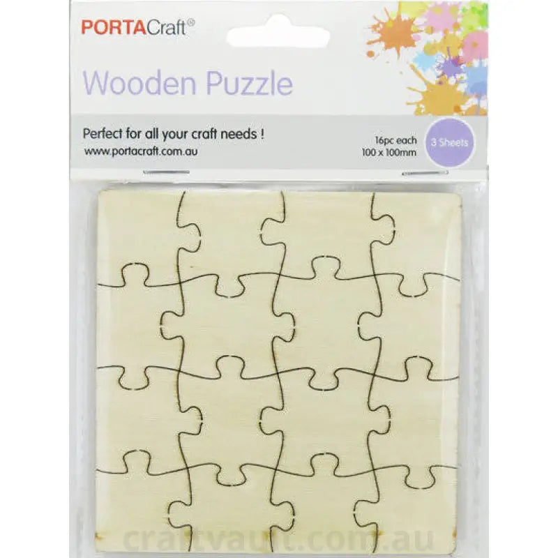 Wooden Puzzle DIY 100x100mm 16pc 3 Sheets