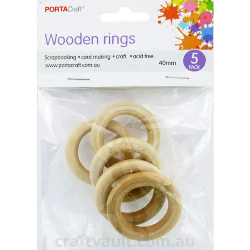 Wooden Rings 40mm 5 Pack