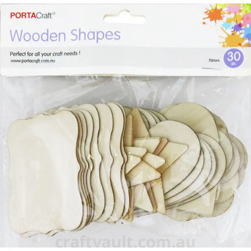 Wooden Shapes 4 Shapes 70x70mm 30 Pack