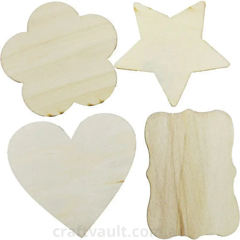 Wooden Shapes 4 Shapes 70x70mm 30 Pack