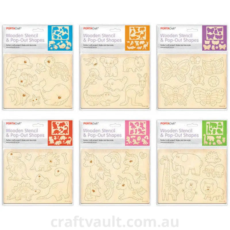 Wooden Stencil & Shapes Set 6 Assorted