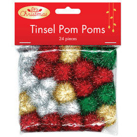 Porta Craft Christmas Tinsel Pom Poms 15mm 24pk