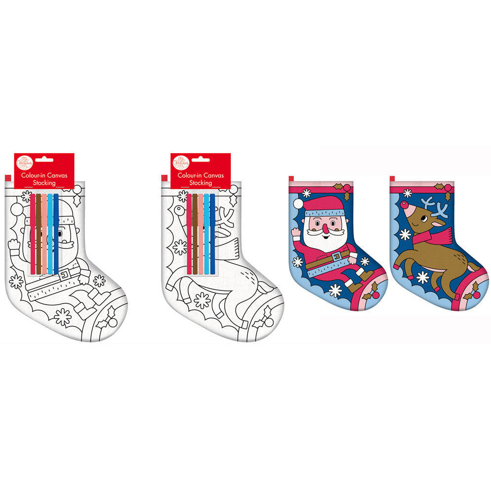 Porta Craft Colour-In Canvas Christmas Stocking with Markers