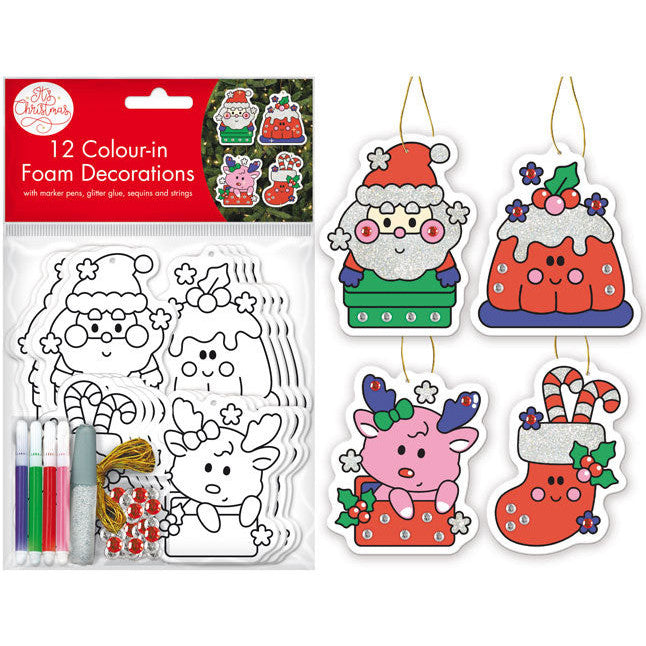 Porta Craft Colour-In Foam Christmas Ornaments 12pk