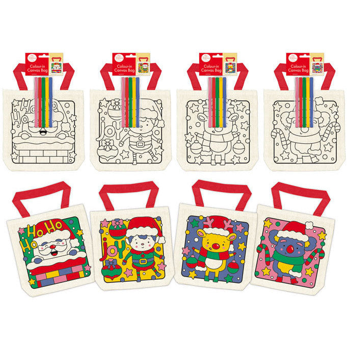 Colour-In Christmas Canvas Bag Value 4pk