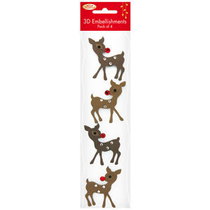 3D Reindeer Embellishments 4pk