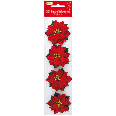3D Poinsettia Embellishments 4pk