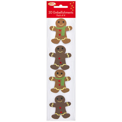 3D Gingerbread Men Embellishments 4pk
