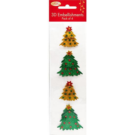 3D Christmas Tree Embellishments 4pk