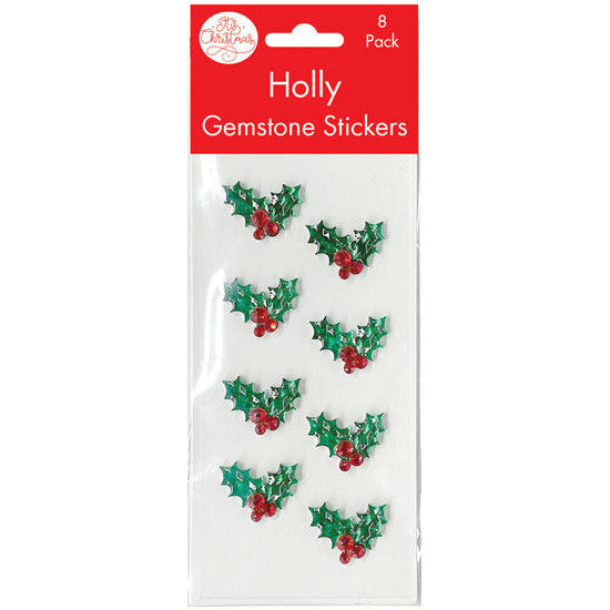 Small festive holly gemstone decals for Christmas cards and scrapbook accents