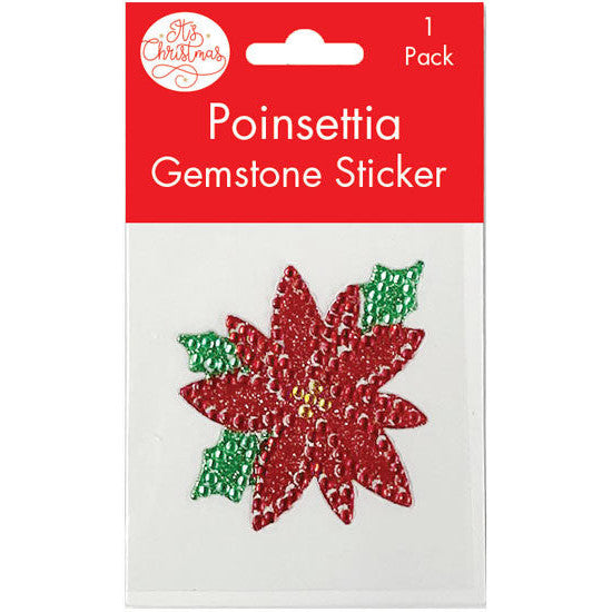 Sparkling red poinsettia sticker embellishment for seasonal cards and tags