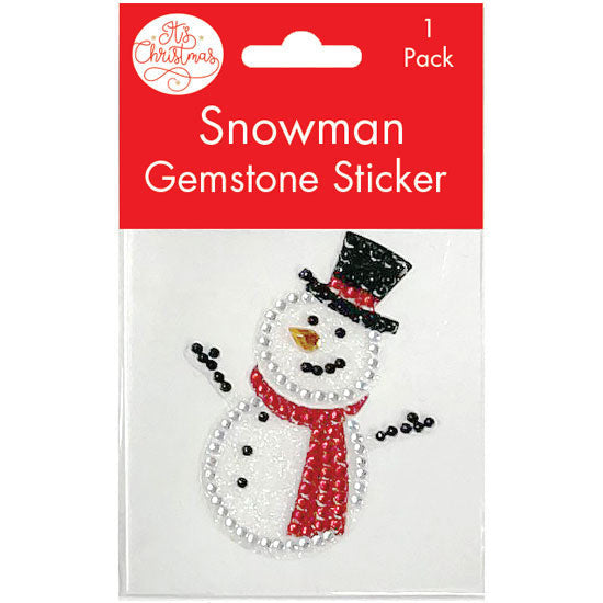 White sparkling Christmas snowman gem sticker for festive papercraft