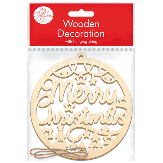 Hanging wooden Christmas greeting decoration for painting and personalising