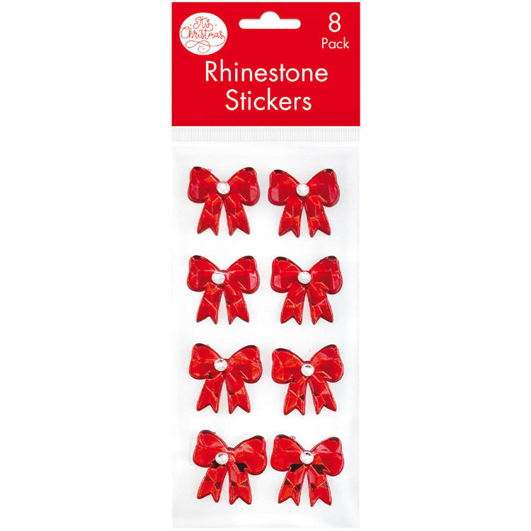 Porta Craft Red Rhinestone Bow Stickers 8pk