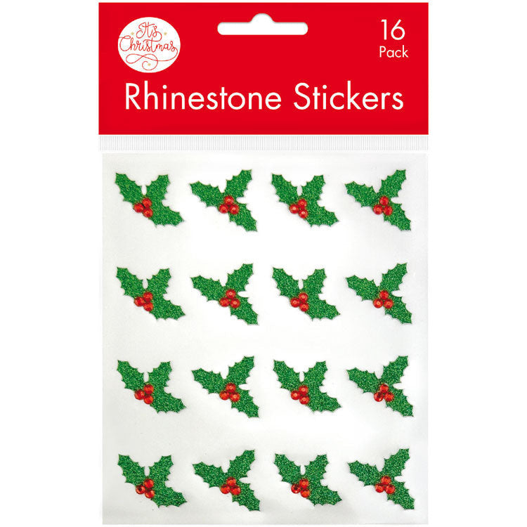 Porta Craft Holly Rhinestone Glitter Stickers 16pk
