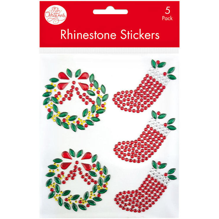 Porta Craft Rhinestone Stickers Wreaths & Stockings 5pcs