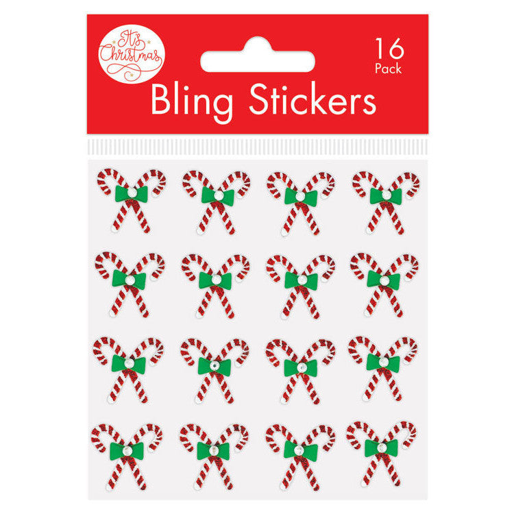 Porta Craft Candy Cane Glitter Bling Stickers 16pk