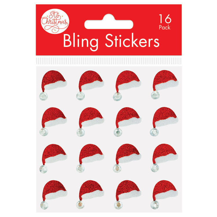 Porta Craft Santa Hat Glitter Bling Stickers 16pk