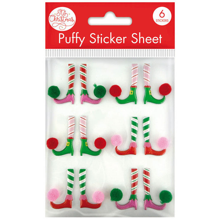 Porta Craft Elf Feet Puffy Christmas Stickers 6pk