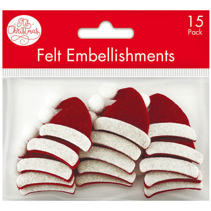 Porta Craft Felt Santa Hat Embellishments 15pk